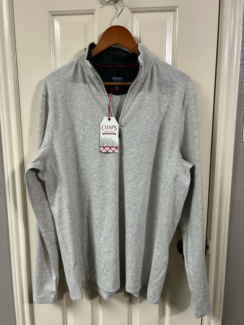 Chaps 1/4 Zip Sweater Knit Gray Long Sleeve Men's Size Large